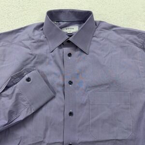 ETON CLASSIC Mens Purple Gingham Dress Shirt M 15.5 Collar Long Sleeve Pocket